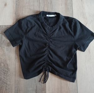 T by Alexander Wang Black V Neck Ruched Crop Top, XS